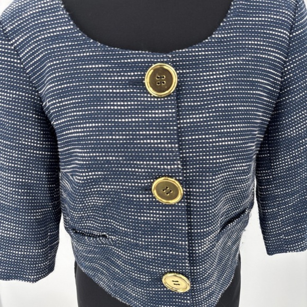 Vintage Robbie Bee Cropped Tweed blazer Women's Size 8 Navy Gold Button Bouclé - Picture 3 of 8